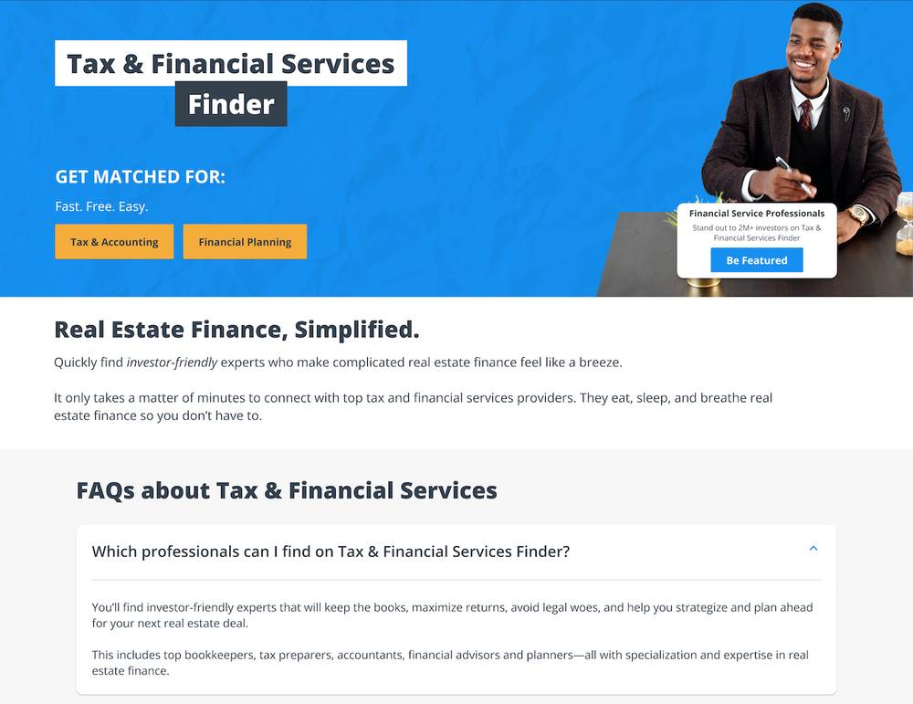 cropped screenshot of BiggerPockets Tax & Financial Services Finder